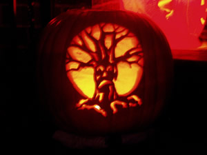 The sad tree pumpkin I carved.