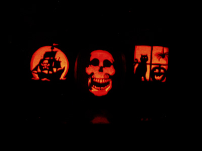 Halloween pumpkins lit up